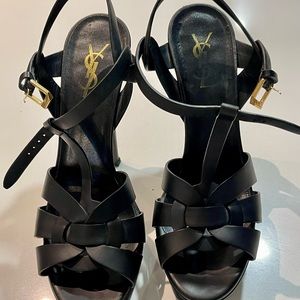 Authentic Matte Black YSL Tribute Sandle heel